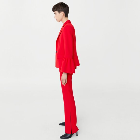 NEW MANGO from Paris Single-Breasted Flared Sleeve Red Blazer Jacket - Picture 7 of 16